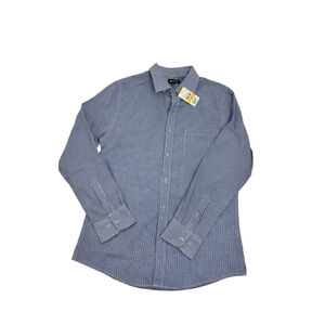 Haggar Mens Button Up Shirt Small Blue Check Long Sleeve Casual Workwear